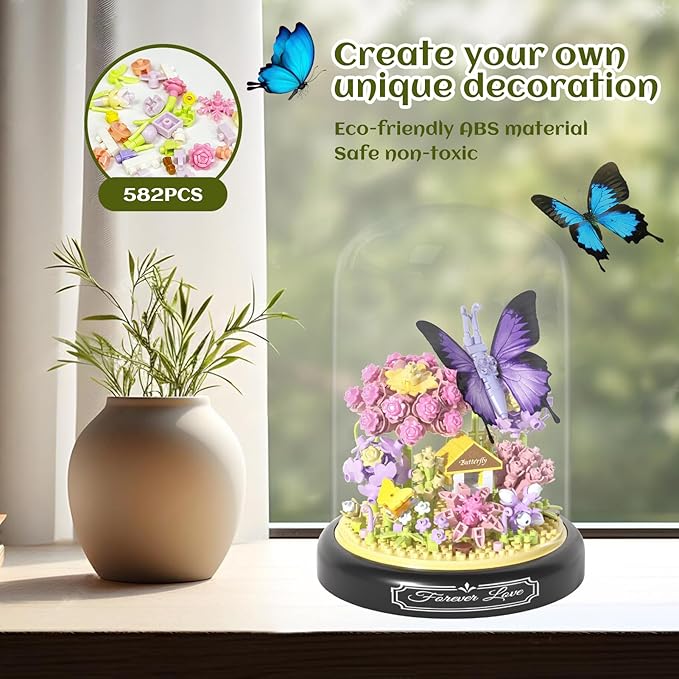 Flower Bouquet Building Set for Adults, Butterfly Wildflower Bonzai Building - Image 3