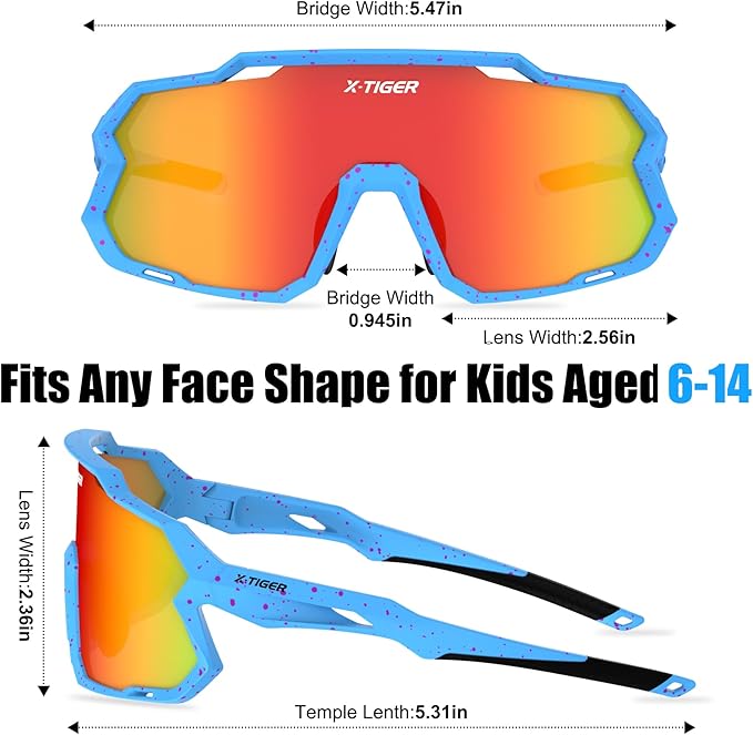 X-TIGER Kids Sunglasses Polarized Youth Baseball Sunglasses for 8-14 boys girls UV400 Sports Softball Cycling Glasses