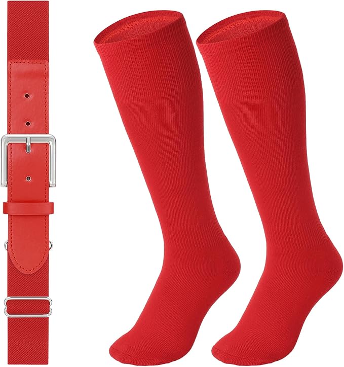 LEACOOLKEY Baseball Belt and Socks Combo Set Adjustable Softball Socks and Elastic Belt for Youth and Adult