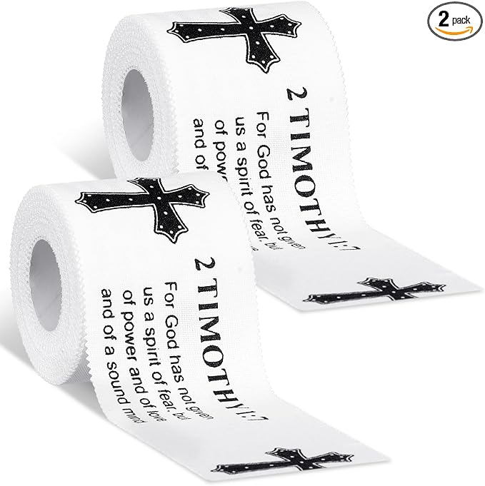 MiniInflat 2 Pcs Christian Cross Athletic Tape Sports Tape 2in x 23ft Religion Jesus Wrist Wrap for Soccer Football Baseball, Gift for Graduation Teacher Nurses Week Pentecost(White,2 Timothy 1:7)