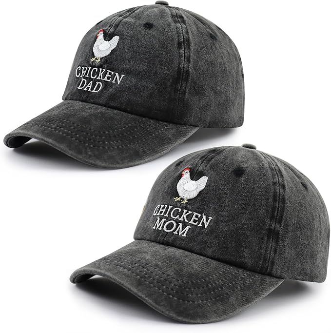Chicken Mom and Chicken Dad Hat for Women Men, Funny Adjustable Cotton Embroidered Farm Hen Lovers Baseball Cap