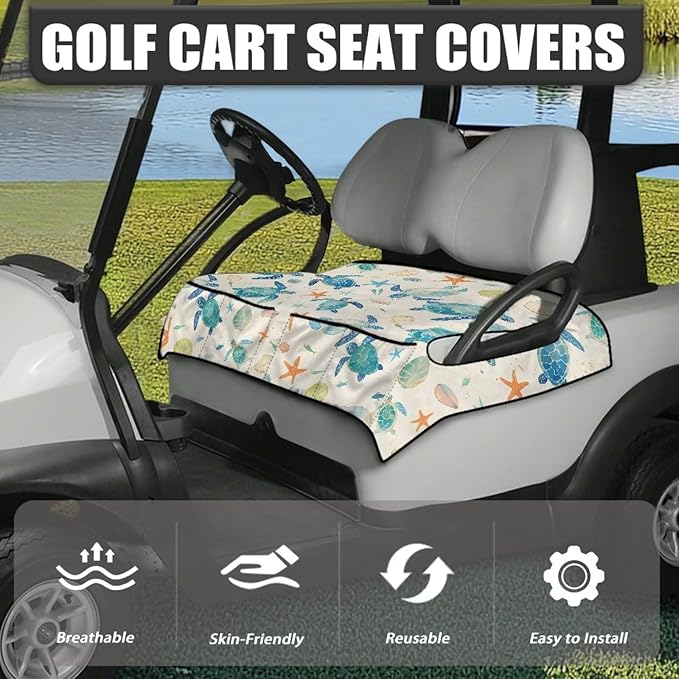 Golf Cart Seat Covers, Universal Golf Cart Seat Towel Blanket with 4 Front Pockets & Nonskid Bottom Fits for Club Car 2 Person Seats Golf Carts