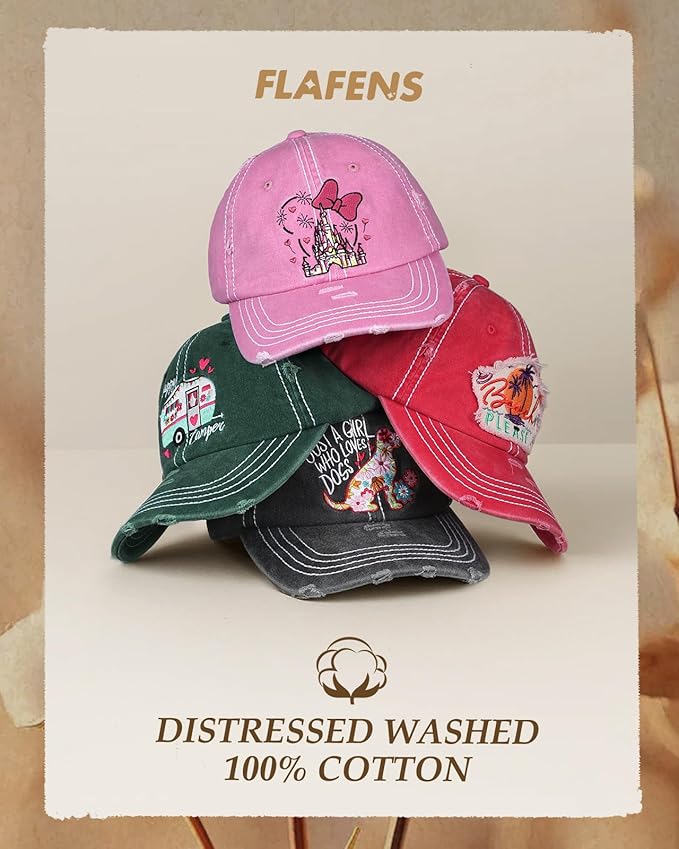 Flafens Women Pony Hats High Ponytail Baseball Caps - Cotton Vintage Washed Distressed Adjustable Criss Cross Trucker Hat