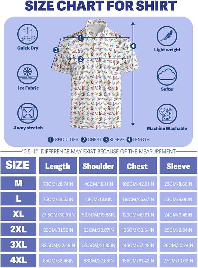 HUURAY Funny Golf Polos for Men Funny Print Short Sleeve Shirts Quick Dry Polo Shirts Hawaiian Shirt Performance Golf Outfits