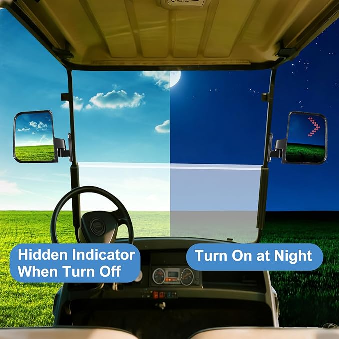 Golf Cart Mirror Universal with Turn Signal Light Golf Cart Side Mirrors Rear view Mirrors for Club Car EZGO Yamaha