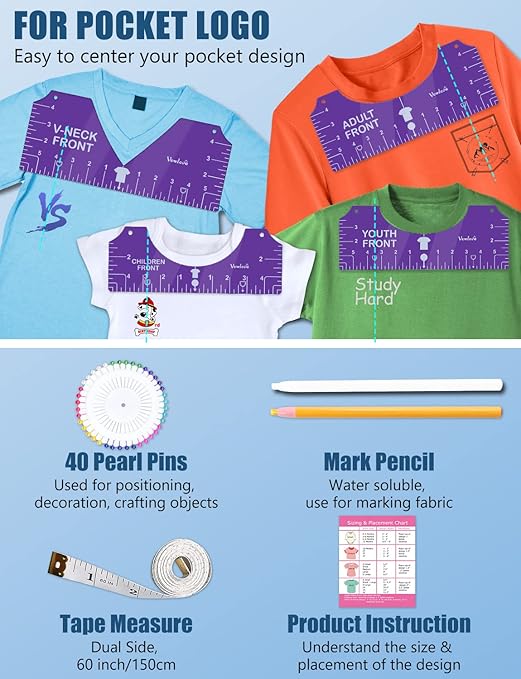Vowlove Tshirt Ruler Guide Set for Cricut, Shirt Measure Ruler Centering Tool - Image 4