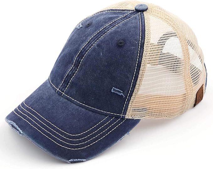 Funky Junque Trucker Hat for Women – Distressed Low Profile Western Camo Baseball Cap with Mesh, Trendy and Adjustable Fit
