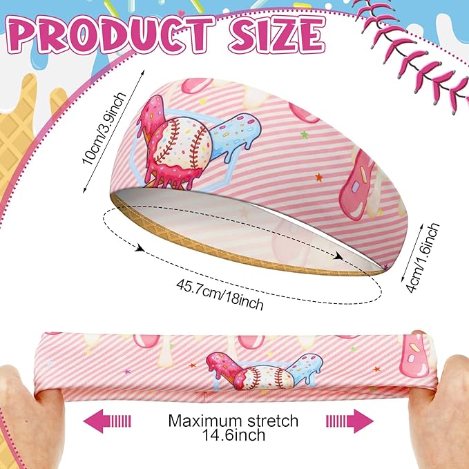 Jecery 12 Pcs Baseball Ice Cream Drip Headbands Youth Birthday Party Favor Sweatband Respect The Drip for Women Men Team Gift