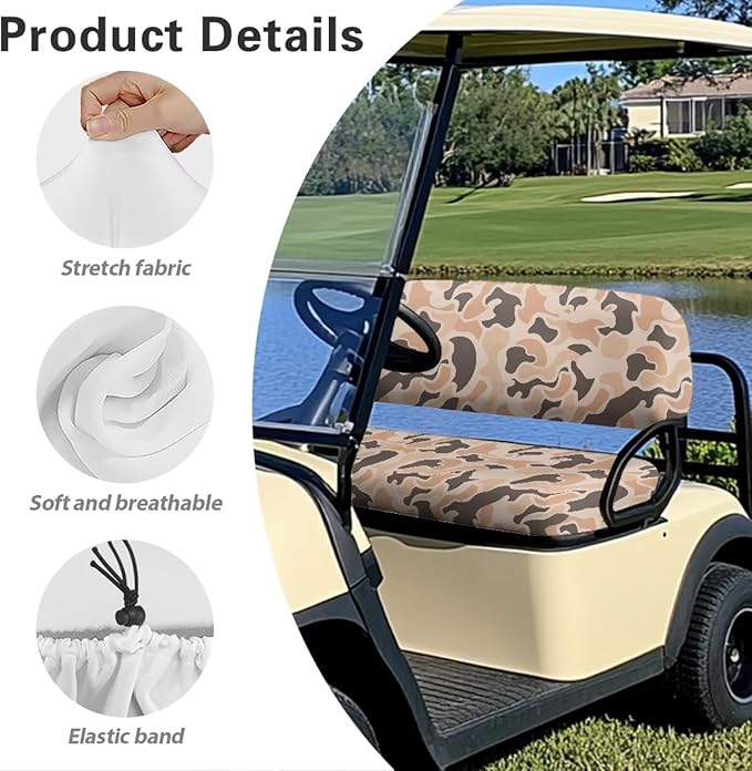 Bulopur Duck Hunting Camo Golf Cart Seat Covers Set Tropical Ezgo Golf Cart Dust Covers for Bench and Backrest, Removable Golfcart Accessory