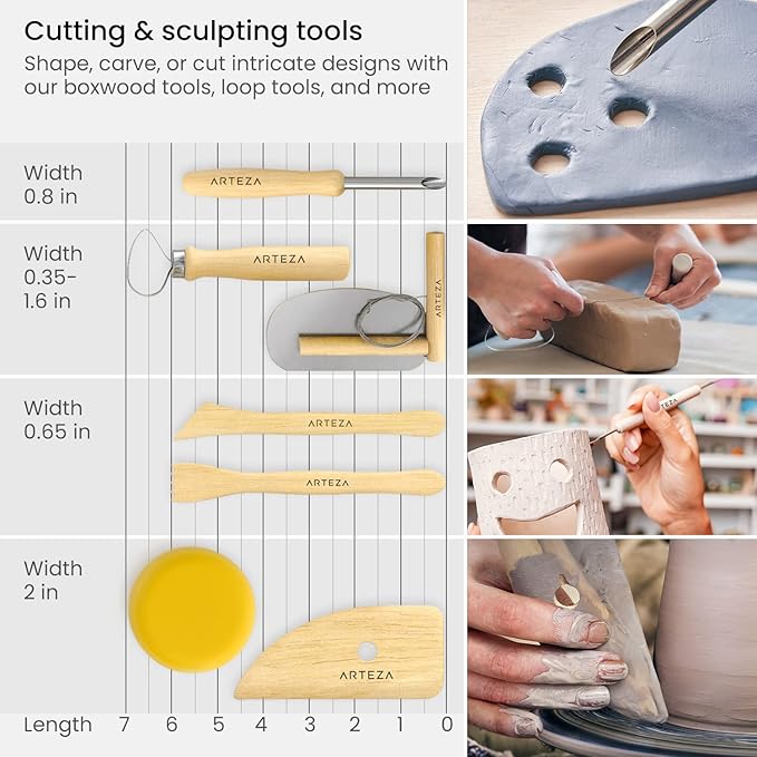 Arteza Pottery & Polymer Clay Tools, 42-Piece Sculpting Set, Steel Tip Tools - Image 3
