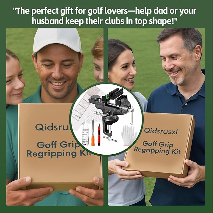 Golf Grip Kit for Regripping Golf Clubs – All-in-One Golf Regripping Kit with Portable Table Vise Rubber Clamp, Hook Blade, Grip Tape, Solvent & Tools – Golf Grip Replacement Kit