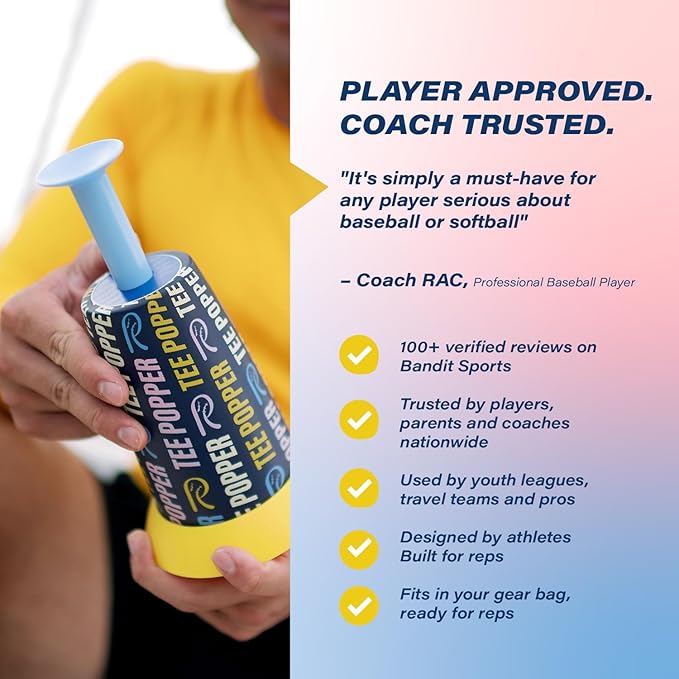 Bandit Sports Coach RAC Tee Popper, Durable Nylon Strength for Long-Lasting Hitting, Batting Tee, Baseball Training for Practicing Hitting Without a Pitcher (Ball not Included)