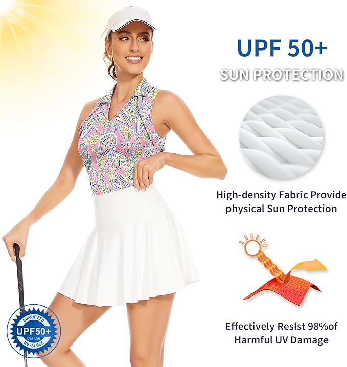 Soneven Womens Petal Sleeve Golf Shirts Moisture Wicking Lady Golf Apparel Print Tennis Sport T Shirt