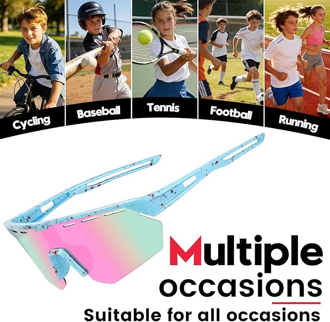 Youth Sports Sunglasses for Boys Girls Age 3-10, Lightweight Frame Kids Baseball Softball Cycling Sunglasses