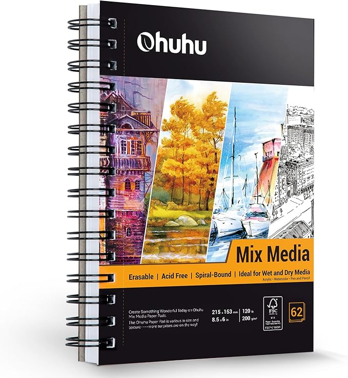 Mix Media Pad, Ohuhu Mixed Media Art Sketchbook, 120 LB/200 GSM Heavyweight by Ohuhu