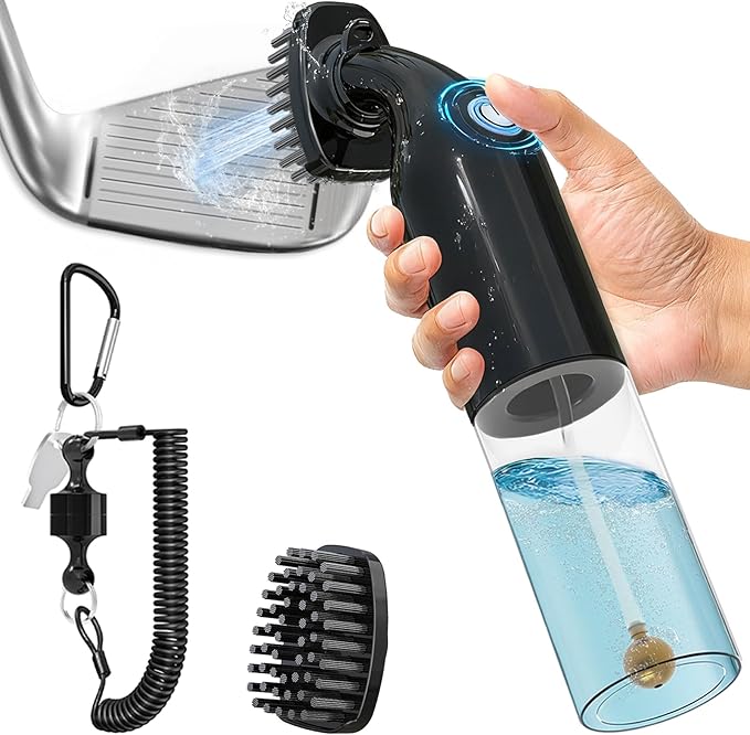 Electric Golf Club Cleaner Brush: AA Battery Powered for Effortless Cleaning - Golf Club Brush for Golf Accessories - Holds 5oz Water - Magnetic Clip - Golf Gifts for Golfer Men
