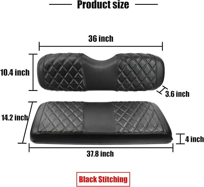 NOKINS Golf Cart RS Diamond Seat Cover for Standard Seat Cushion Aftermarket Back Seat Kit, No Staples Required,Golf Cart Vinyl Replacement Seat Cover Black Stitching