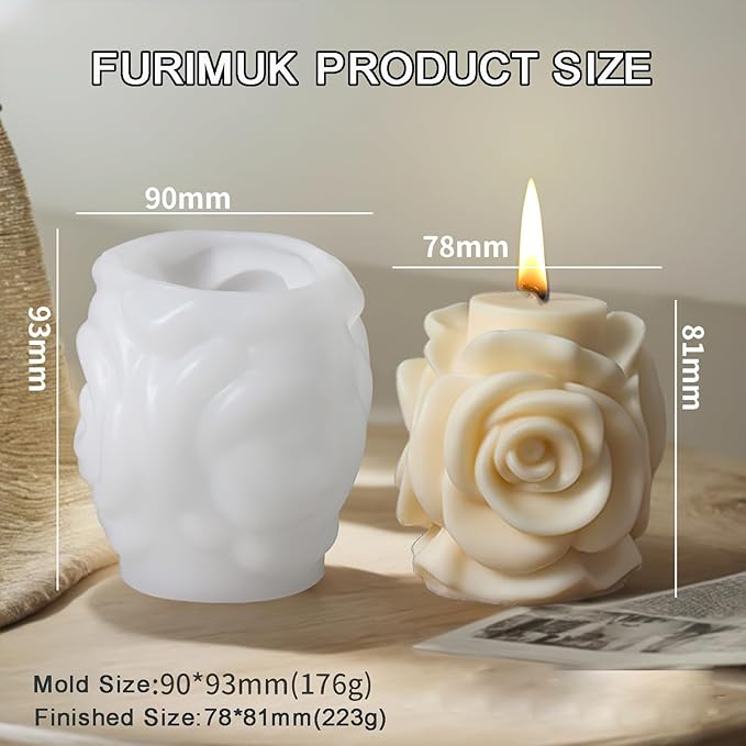 Valentine Rose Pillar Candle Silicone Molds Soap Mold 3D Rose Flower Resin - Image 3