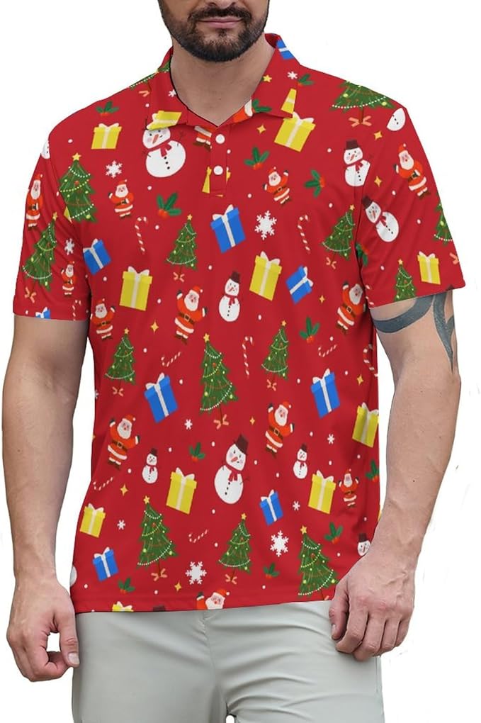 HUURAY Funny Golf Polos for Men Funny Print Short Sleeve Shirts Quick Dry Polo Shirts Hawaiian Shirt Performance Golf Outfits