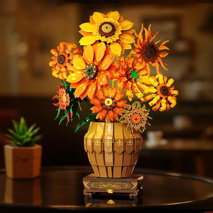Sunflower Building Set with Lights Vase Base, Flowers Botanical Collection - Image 7