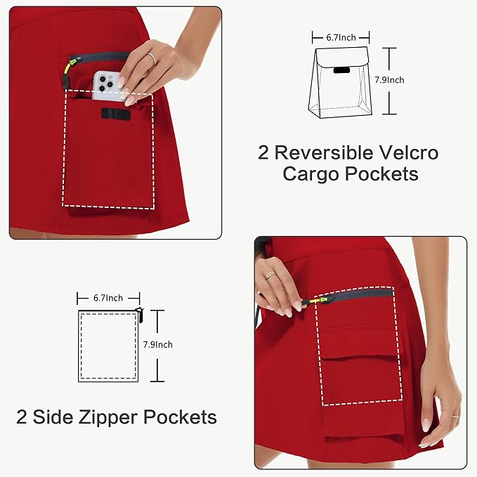MIVEI Skorts for Woman - Hiking Cargo Skorts with Zipper Pockets, High Waisted Quick Dry Golf Workout, Dressy Casual