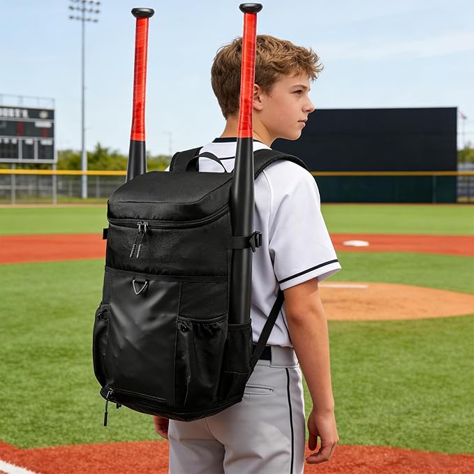 TUGUAN Baseball Backpack Equipment Bag for Adult with 2/4 Bat Holder & Fence Hook Lightweight Mens Softball Bag with Shoes Compartment Coaches Catchers Team Baseball Gear Bags Youth Boys