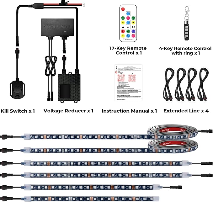 6PCS 12V-72V Golf Cart Lights, RGB Led Underglow Light Kit with 2 Remotes and App Control, Voltage Reducer, Waterproof, Sound Active, Battery Drain Protect Kill Switch Golf Cart Led Lights