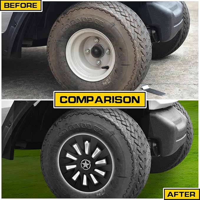 8 Inch Golf Cart Hub Caps Wheel Covers for EZGO Yamaha Club Car Accessories, 4PCS Snap-On Plastic Hubcaps Chrome Finish 8" Wheel Covers Rim Cover Tire Hub Cap Hubcap Golf Cart, Matte Black