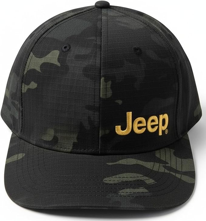 Jeep Officially Licensed Black Camo Hat | Structured Snapback Cap for Men | Ripstop Fabric