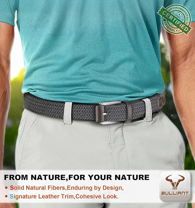 BULLIANT Belt for Men 2Pack,Mens Gift Stretch Braided Web Belt Elastic for Casual Golf Jeans,1 3/8"