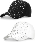 Loopeer 2 Pcs Adjustable Breathable Rhinestone Baseball Cap for Women Men Sequins Casual Sports Cap Rhinestone Hat
