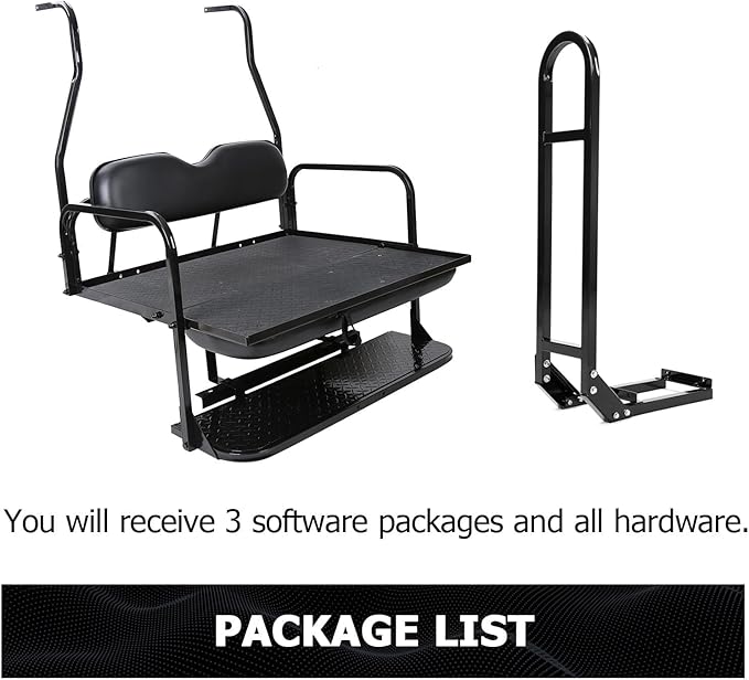 ECOTRIC Rear Golf Cart Folding Seat w/Grab Bar Compatible with 2000.5-Up Club Car DS 400 lbs Back Flip Seat Black