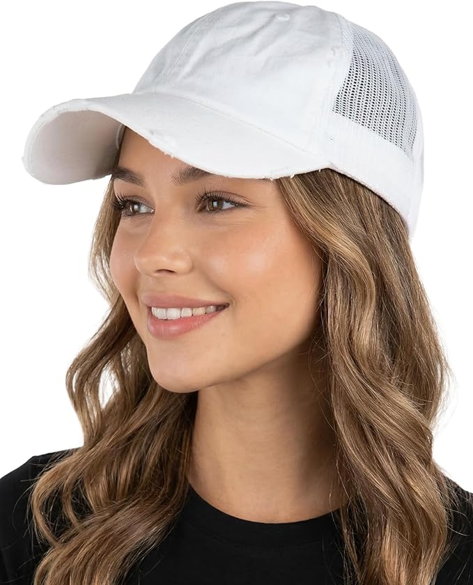 Funky Junque Trucker Hat for Women – Distressed Low Profile Western Camo Baseball Cap with Mesh, Trendy and Adjustable Fit