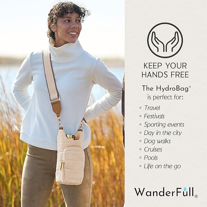 WanderFull® Original HydroBag® Collection, Water Bottle Holder, Gift for Women, Mom, Girlfriend, w/Strap & Phone Pocket, Hands-Free Crossbody Water Bottle Bag