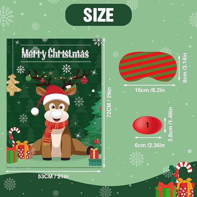 ASTARON Christmas Party Games for Kids, Pin The Hat on Reindeer - Image 2