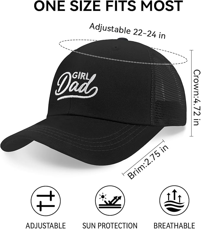 Men's Embroidered Adjustable Baseball Cap, Girl Dad Hat, Funny Trucker Hat, Mens Birthday Gift Ideas