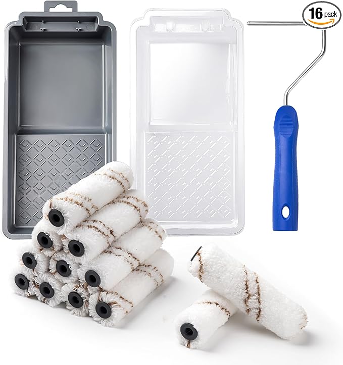 Mister Rui Paint Roller Kit, 16 Pack, 4 Inch Microfiber Paint Rollers, Small by MisterRui
