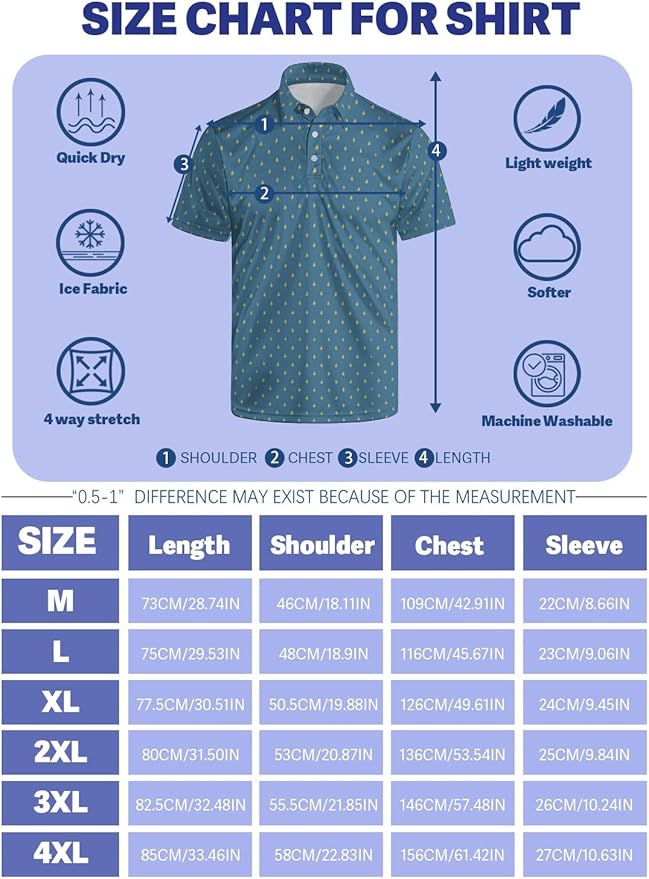 HUURAY Funny Golf Polos for Men Funny Print Short Sleeve Shirts Quick Dry Polo Shirts Hawaiian Shirt Performance Golf Outfits