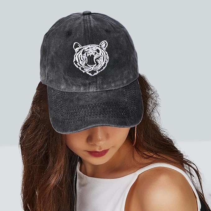 Embroidered Baseball Cap for Women Men Vintage Adjustable Washed Distressed Denim Baseball Hat