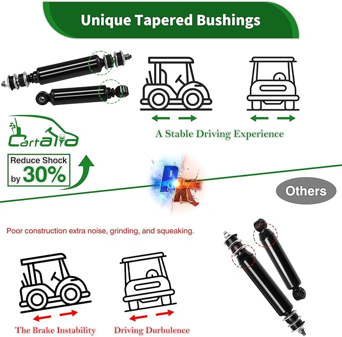 Upgraded Golf Cart Front and Rear Shock Absorbers Kit 4 PCS for Club Car DS G&E 1988-up, Precedent G&E 2004-up, Tempo 2018-up, lifted Cart Shocks Replaces OEM 1014235,1014236,1010991,1015813