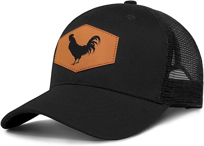 Rooster Baseball Cap for Chicken Lovers,Leather Trucker Hat Snapback Hat for Men Women Brown