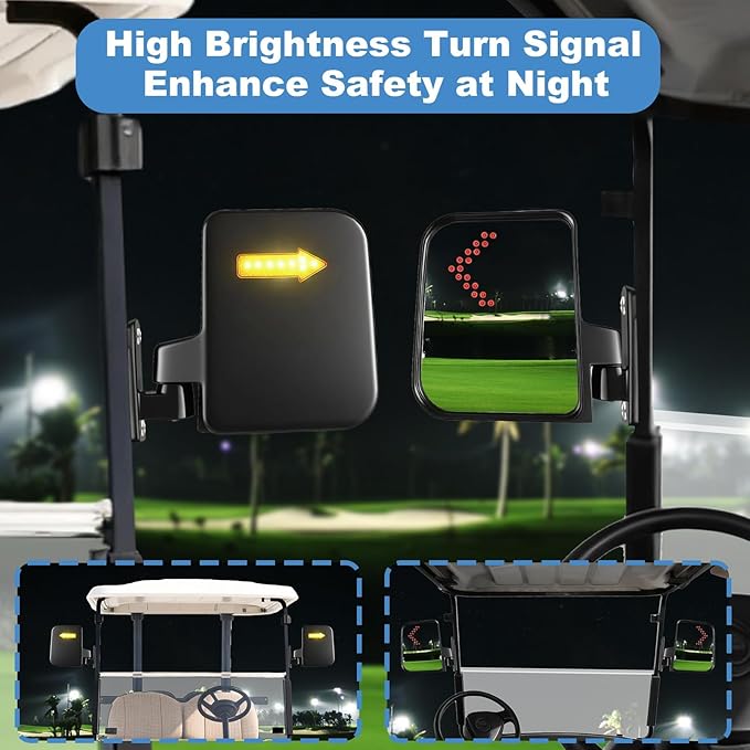 Golf Cart Mirror Universal with Turn Signal Light Golf Cart Side Mirrors Rear view Mirrors for Club Car EZGO Yamaha