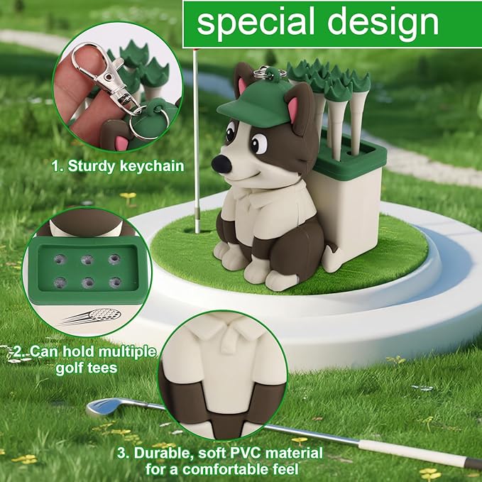 Penitue Dog Caddy Golf Tee Holder Bag Accessories, Including 8 Golf Ball Tees Creative Cute Puppy Holder Set for Women Men Golfers Attaching to Backpack Shoulder Bag Belt