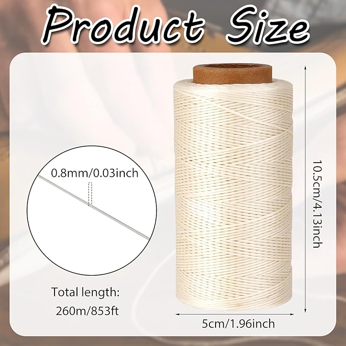 Waxed Linen Thread, 285 Yards 0.8MM 150D Polyester Leather Sewing Waxed Thread - Image 2