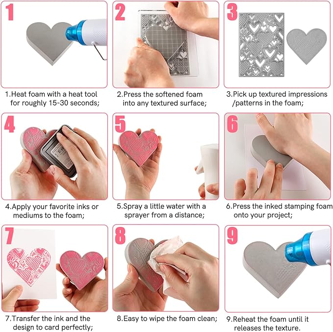 BAOFALI 9 Pcs Heart Cut Stamping Foam Grey Moldable Foam Stamps Plastic Dry - Image 5