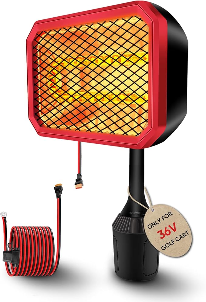 Electric Golf Cart Heater (2nd Gen) with 360 Degree Adjustable Angle, Battery Powered Golf Cart Heater, 400W Silent Carbon Fiber Heating for Club Car/Yamaha/EZGO Golf Cart