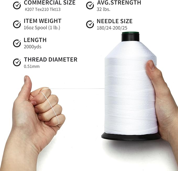 Extra Strong Bonded Nylon Thread #207 Tex210 – 16 OZ, Versatile Stitching - Image 3
