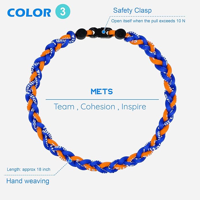 3 pcs Baseball Rope Necklaces, League Team Colors Braided Necklace, Baseball Team Gifts