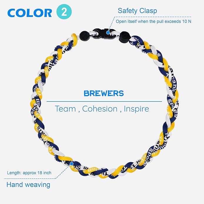 3 pcs Baseball Rope Necklaces, League Team Colors Braided Necklace, Baseball Team Gifts