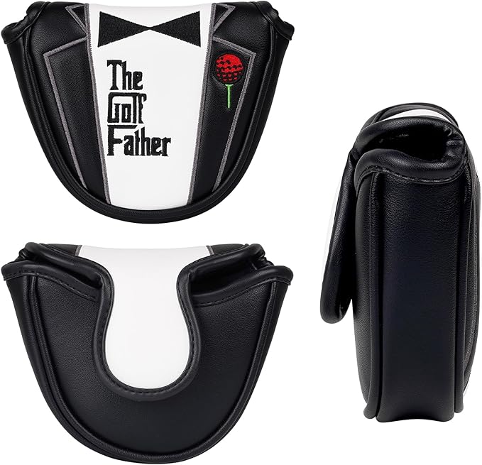 The Golf Father Funny Golf Club Covers, Driver Fairway Wood Hybrid Headcover, Mallet Putter Covers Blade Headcovers Putter Cover Magnetic, Black and White Color Iron Covers for Most Brands